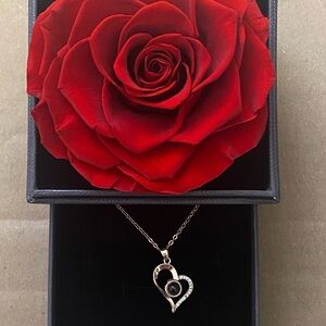 Forever Rose and Heart Pendant Necklace